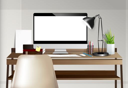 computer desks and computer home studio vector