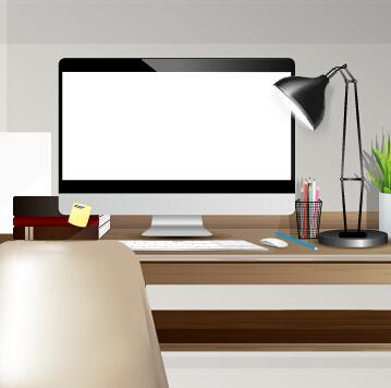 computer desks and computer home studio vector