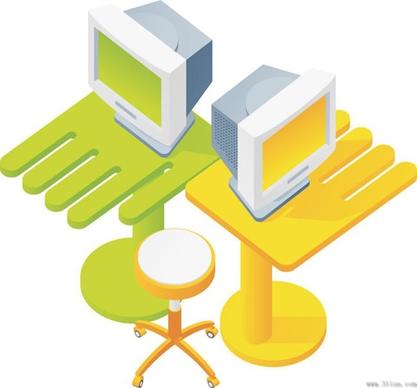 computers computer tables and chairs vector