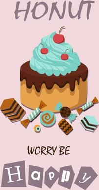 confectionery background cream cake candies icons multicolored design