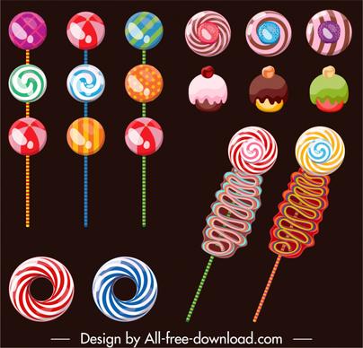 confectionery design elements colorful candies shapes sketch
