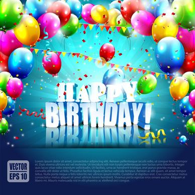 confetti and colorful balloons birthday background vector