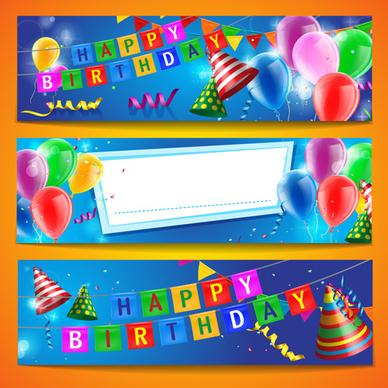 confetti with colored balloons birthday banner vector
