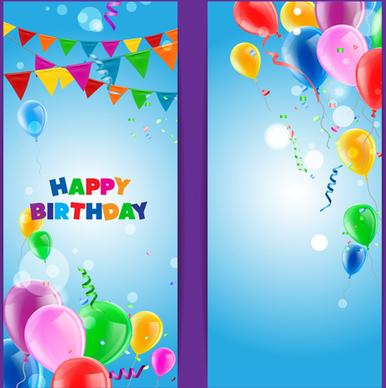 confetti with colored balloons birthday banner vector