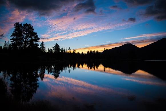 conifer daytime evening forest lake landscape