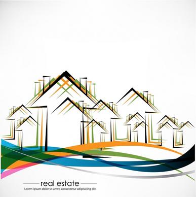 real estate background houses sketch colorful flat design