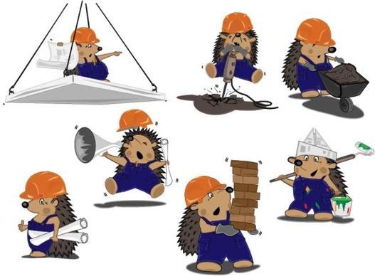 construction workers vector cute hedgehog