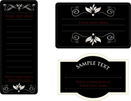 card templates dark black design elegant floral decor