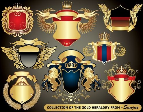 royal label templates elegant wings crown shield ribbon