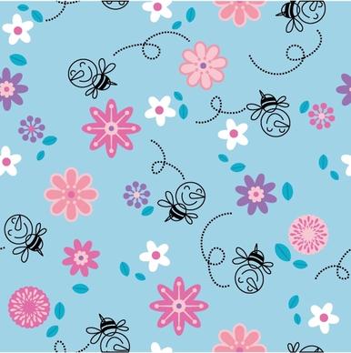 continuous background lovely vector flowers bees