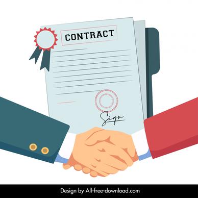 contract signing design elements paper document handshake sketch