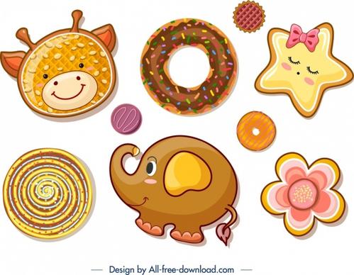 cookies design templates cow elephant star flower icons