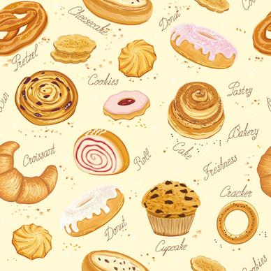 cookies desserts and bread seamless pattern vector
