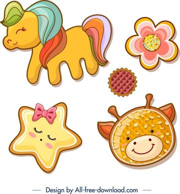 cookies icons colorful cute flat shapes