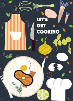 cooking banner ingredients utensils icons flat design