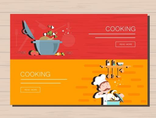 cooking banner sets kitchenwares icons decoration webpage style