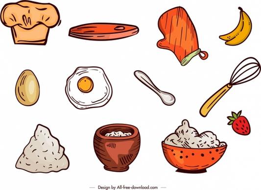 cooking design elements colored classical handdrawn icons