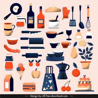 cooking design elements utensils ingredients sketch colorful classic