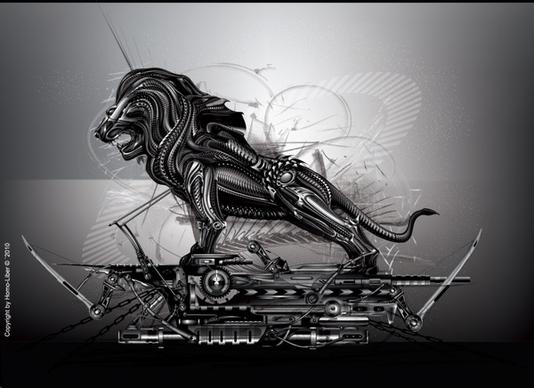 mechanical background lion icon modern grey design