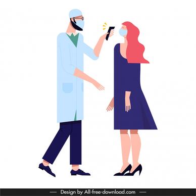 corona epidemic banner doctor healthcheck cartoon characters sketch