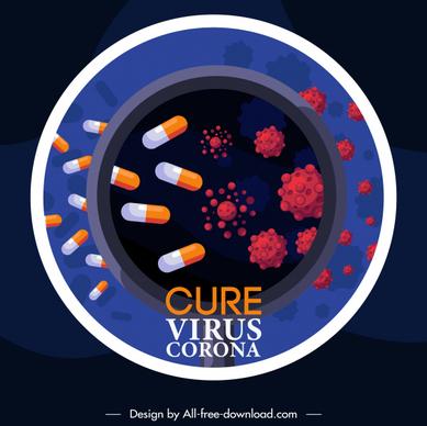corona epidemic protection banner capsules viruses sketch