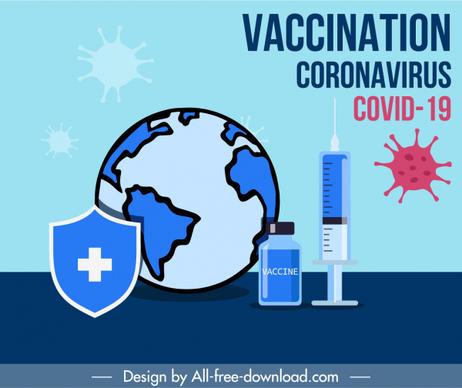 corona virus vaccination banner earth shield medical elements