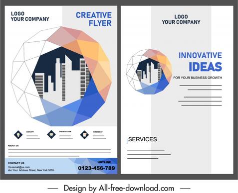 corporate flyer template 3d polygonal sphere city silhouette