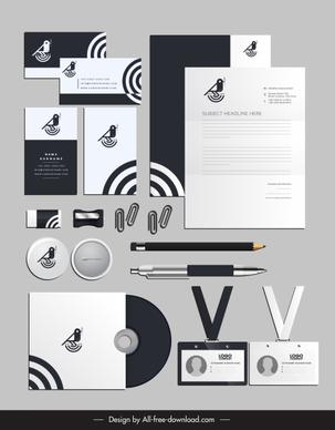 corporate identity sets bird sketch elegant black white