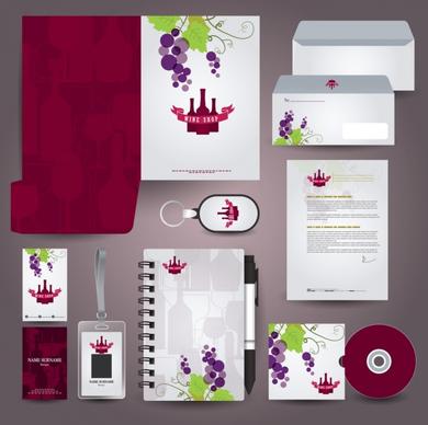 corporate identity sets grapes wines symbols ornament