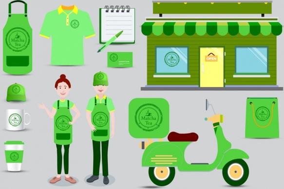 corporate identity sets green design matcha tea logo