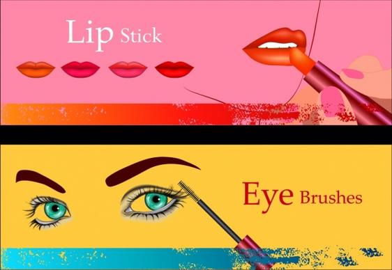cosmetic advertisement sets lipstick mascara accessories icons