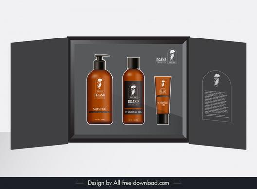 cosmetic box and bottle packaging template elegant dark realistic design 