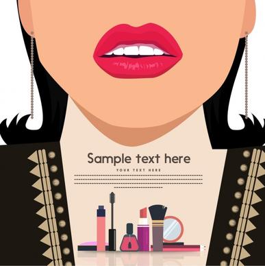 cosmetic promotion banner woman lips makeup accessories ornament