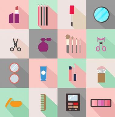 cosmetic symbols collection various flat colored isolation