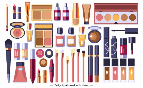 cosmetic tools background colorful flat modern design