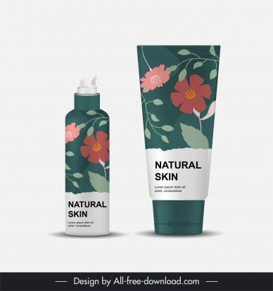 cosmetics bottle packaging template elegant classic flowers leaves