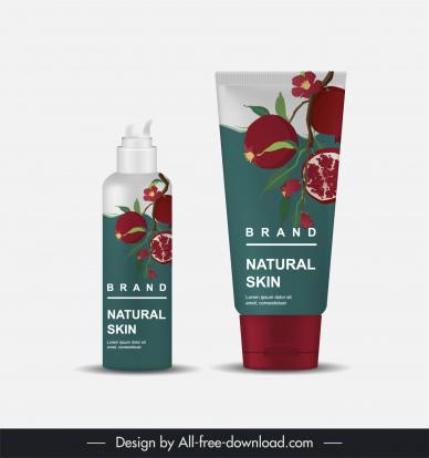 cosmetics bottle packaging template pomegranate branch decor