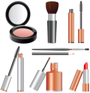 cosmetics tools icons shiny colored realistic design