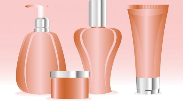 cosmetics advertising banner colored shiny bottles can icons