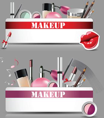 cosmetics with makeup vector banners set