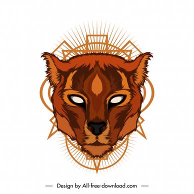 cougar face icon symmetric classical sketch