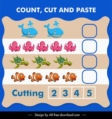 count cut and paste education template flat marine species sketch 