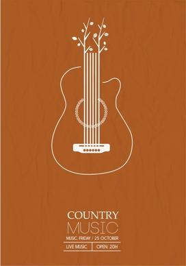 country music poster guitar tree icons flat design