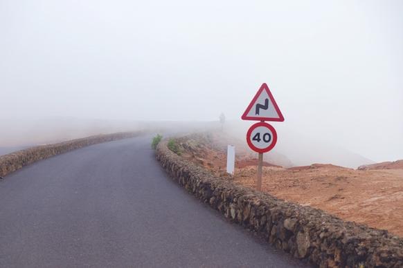 countryside danger direction fog grass highway home