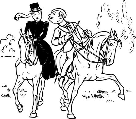 Couple Riding Horses clip art