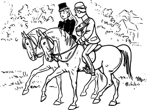 Couple Riding Horses clip art