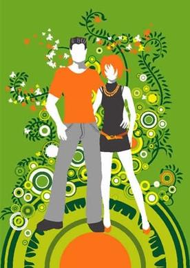 couple silhouette with floral vector