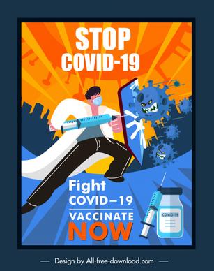 covid19 vaccination banner fighting doctor virus dynamic cartoon