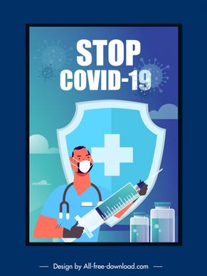 covid19 vaccination poster fighting doctor shield vaccine sketch