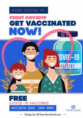 covid19 vaccination poster happy family sketch
